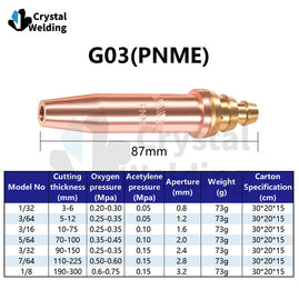 ANME-G02 Acetylene & PNME-G03 Propane Cutting Nozzle, Full Copper Tips (1/32, 3/64, 1/16, 1/8)