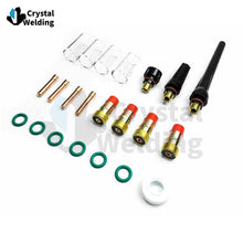 Load image into Gallery viewer, 22PCS TIG welding accessories set WP-17/18/26 long back cap short back cap gas lens collet clear nozzle