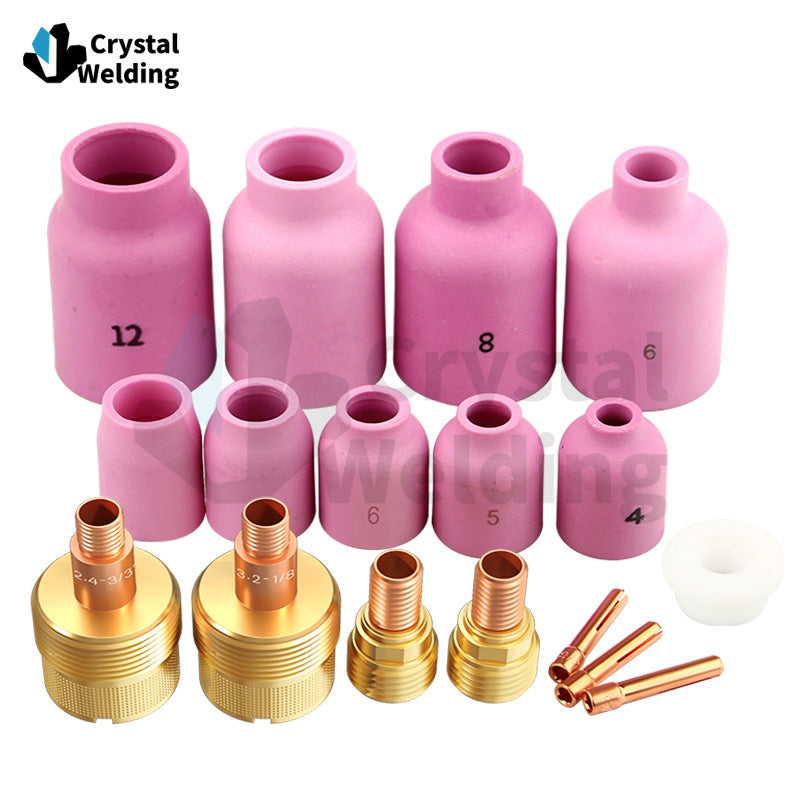 WP9 TIG Welding Torch Consumable, TIG Torch Gas Diffuser, Ceramic Nozzle with Mesh Screen, Gas Guide