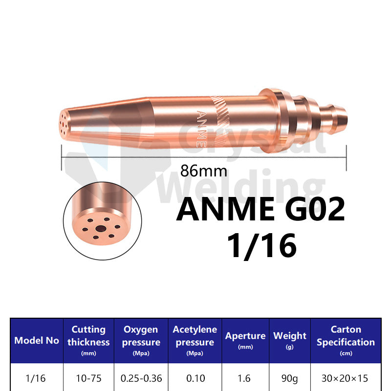 ANME-G02 Acetylene & PNME-G03 Propane Cutting Nozzle, Full Copper Tips (1/32, 3/64, 1/16, 1/8)