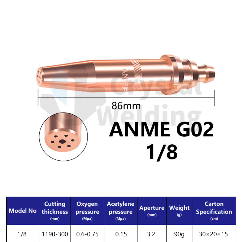 ANME-G02 Acetylene & PNME-G03 Propane Cutting Nozzle, Full Copper Tips (1/32, 3/64, 1/16, 1/8)
