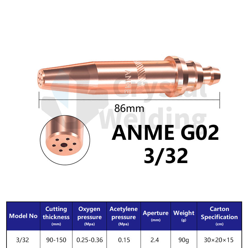 ANME-G02 Acetylene & PNME-G03 Propane Cutting Nozzle, Full Copper Tips (1/32, 3/64, 1/16, 1/8)