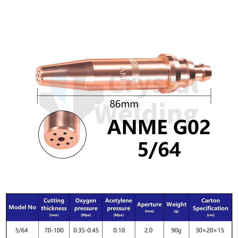 ANME-G02 Acetylene & PNME-G03 Propane Cutting Nozzle, Full Copper Tips (1/32, 3/64, 1/16, 1/8)