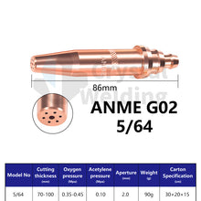 Load image into Gallery viewer, ANME-G02 Acetylene &amp; PNME-G03 Propane Cutting Nozzle, Full Copper Tips (1/32, 3/64, 1/16, 1/8)