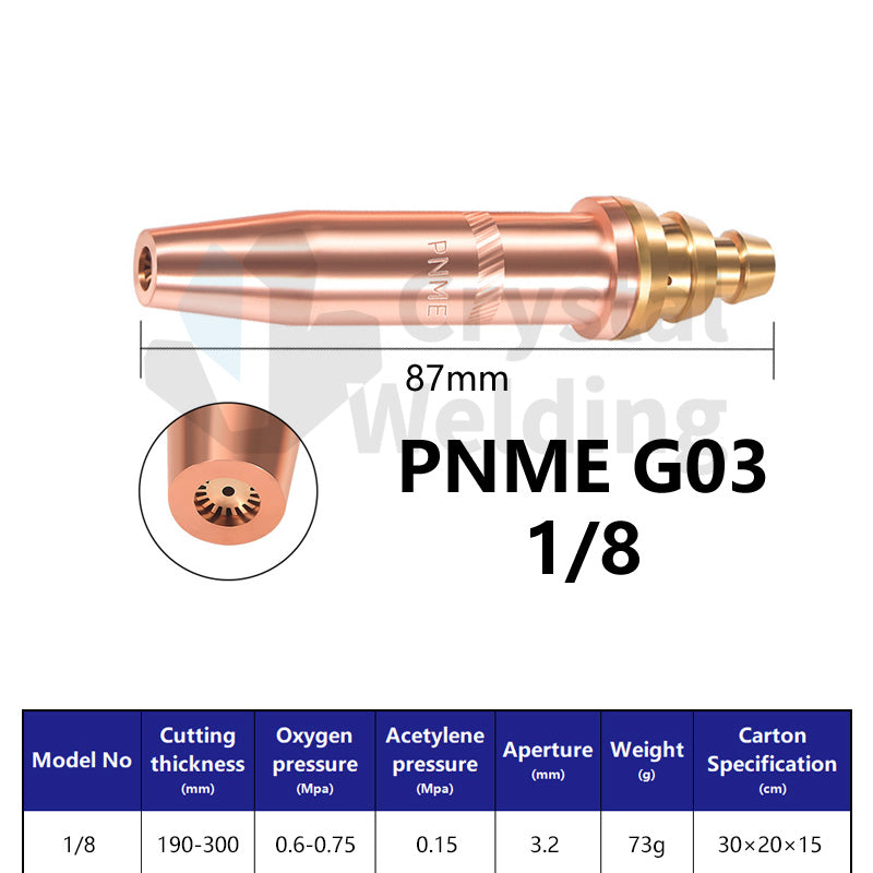 ANME-G02 Acetylene & PNME-G03 Propane Cutting Nozzle, Full Copper Tips (1/32, 3/64, 1/16, 1/8)